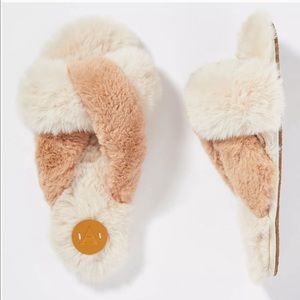 NWT Anthropologie Open Toe Faux Fur Slippers